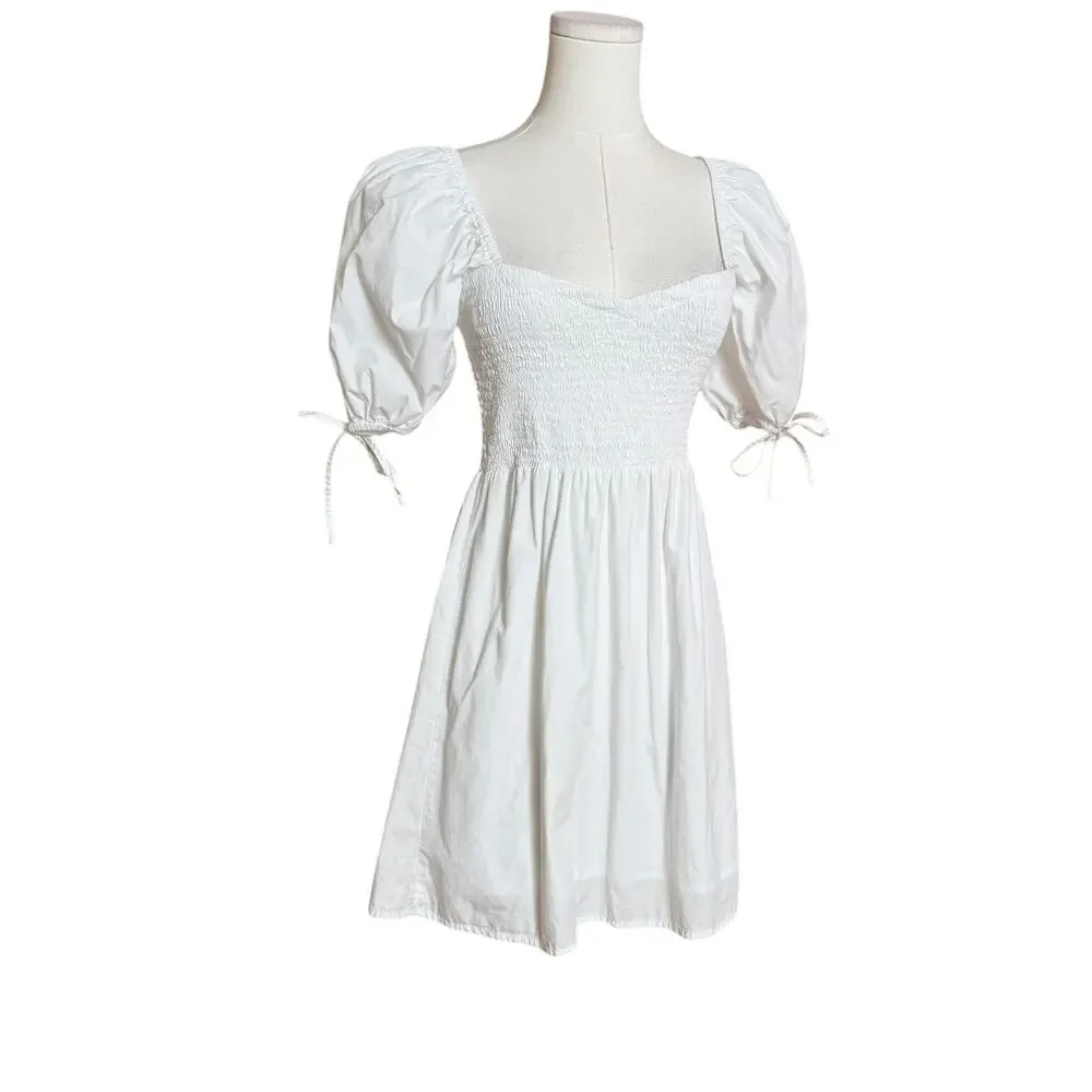 Faithfull The Brand X Revolve Wendy Mini Dress Plain White Size 2 Puff Sleeves - Picture 6 of 12